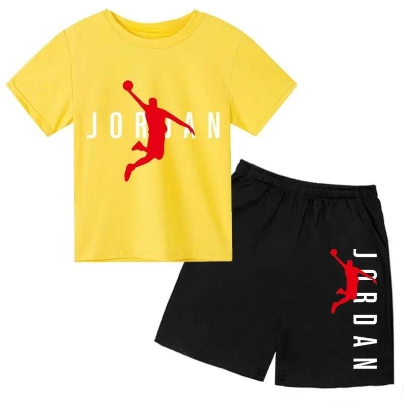 Sommer Markenbuchstaben-Print Kurzarm Kinder T-Shirt+Shorts 2-teiliges Set für Jungen und Mädchen Modisches Lässiges Kinder Set Outfits