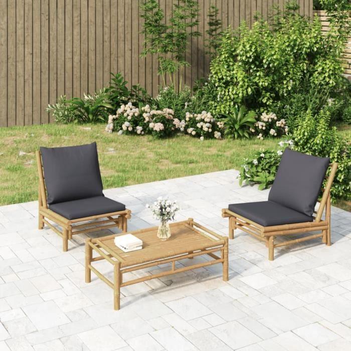 VidaXL Chaises de jardin 2 pcs avec coussins gris foncé bambou 363459
