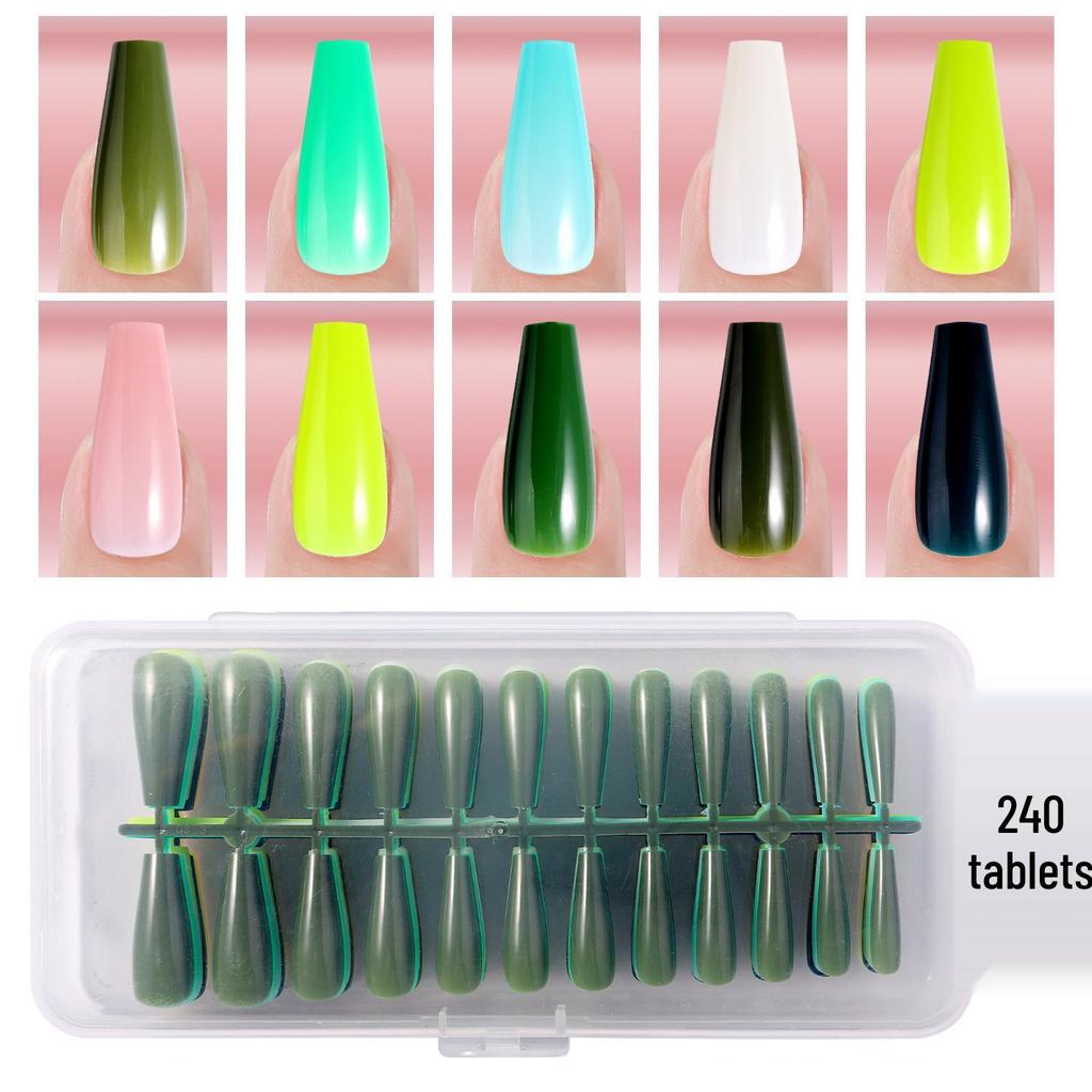 Solid Color Manicure Nail Tips Set with Multi-color Options - 240 Wearable Fake Nail Stickers