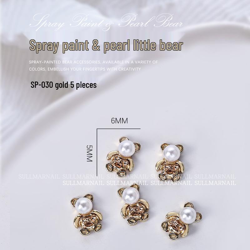

Набор 3D милых металлических шармов с жемчугом для нейл-арта в виде медвежат (5шт)
