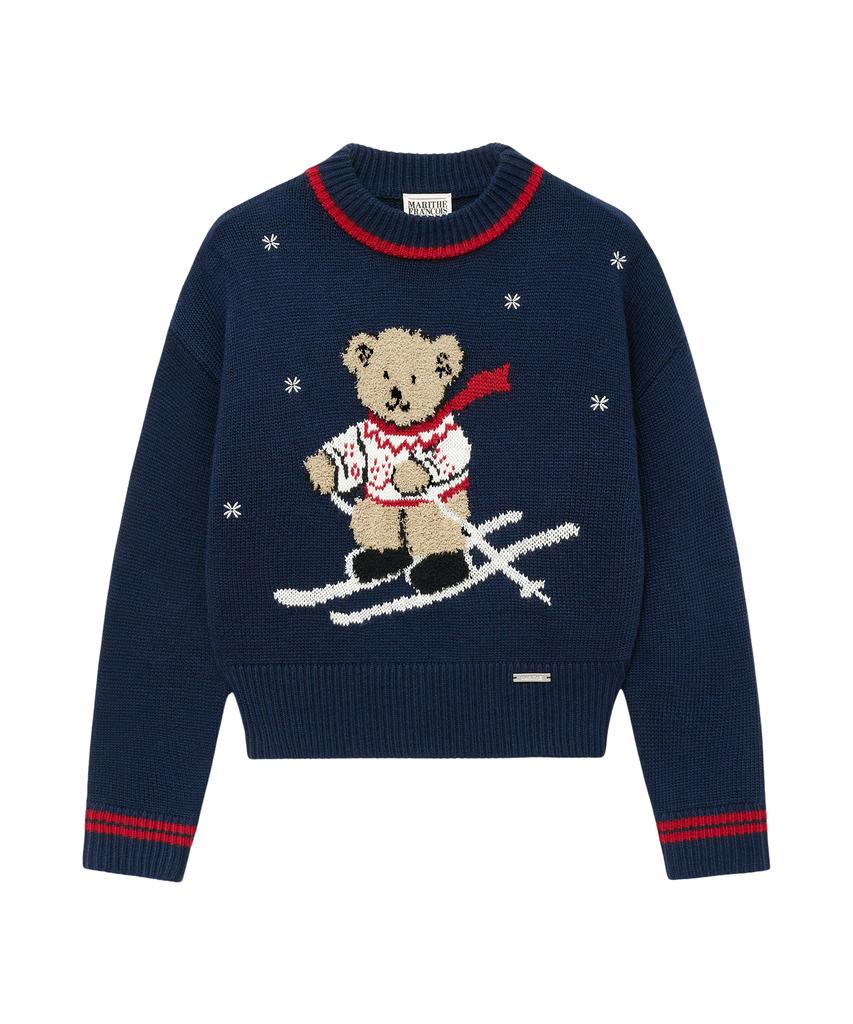 Malittepeulangsowajeobeo W Ski Bear Crop Sweater Navy