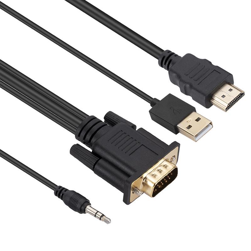 1.8m HDMI to VGA Adapter with Audio and Power for Computer to TV