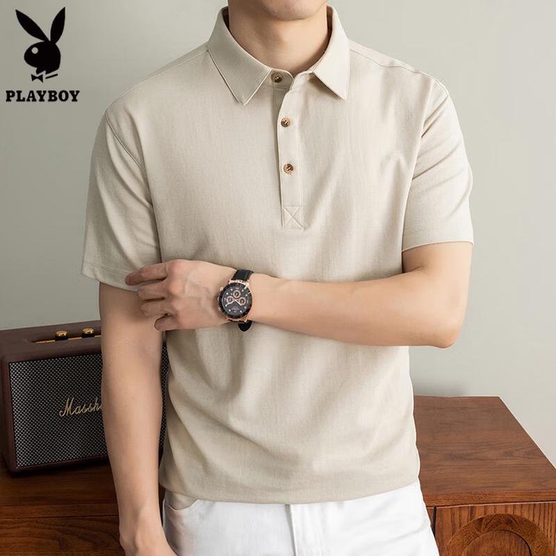 Playboy Men s Linen Blend Quick-Dry Polo Shirt 4XL