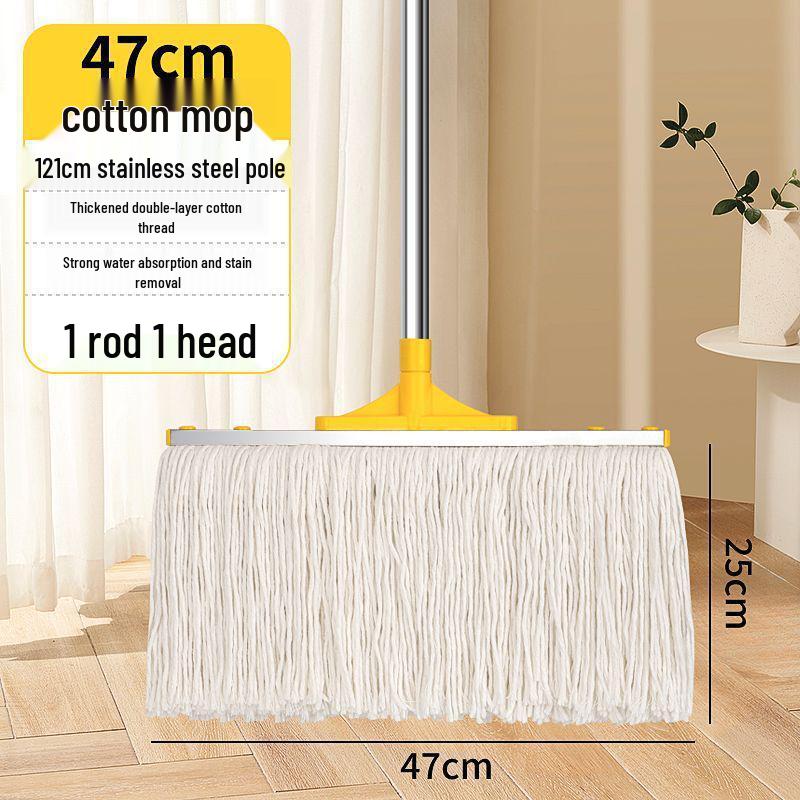 Stainless Steel Cotton Mop with Thickened Dual Use for Dry and Wet Mopping - Extended Long-Handle Broom for Home or Office Cleaning.