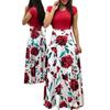 European & American Style Long Skirt with Digital Print, Color-Matched, Long/Short Sleeve Dress for Women