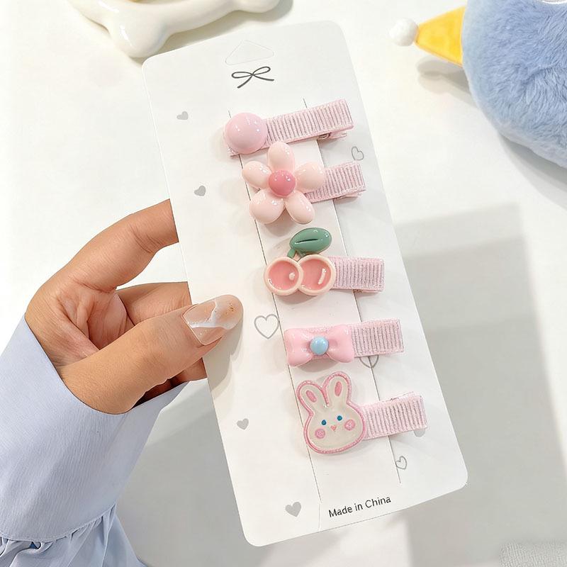 Korean Floral Bow Hair Clip Set for Little Girls - Cute Love Heart Fabric BB Clips for Princess Bangs and Fringes