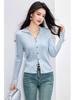 French V-Neck Polo: Turn-Down Collar, Knitted, Slim Fit, Long Sleeve Autumn Shirt