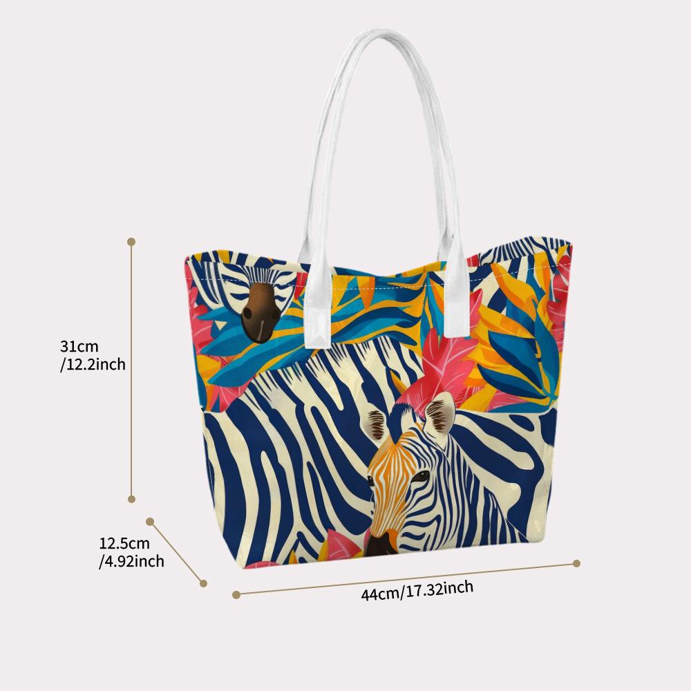 Vibrant Zebra Printed Casual Tote Bag Portable Stylish Daily Use Handbag for Outdoor Shopping