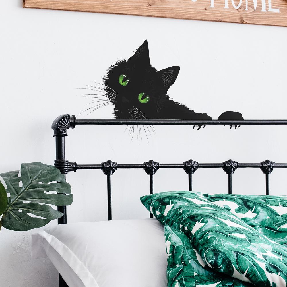 Niedliche Guckende Schwarze Katze Schlafzimmer Wohnzimmer Eingangshalle Heimhintergrund Verschönerung Wandaufkleber