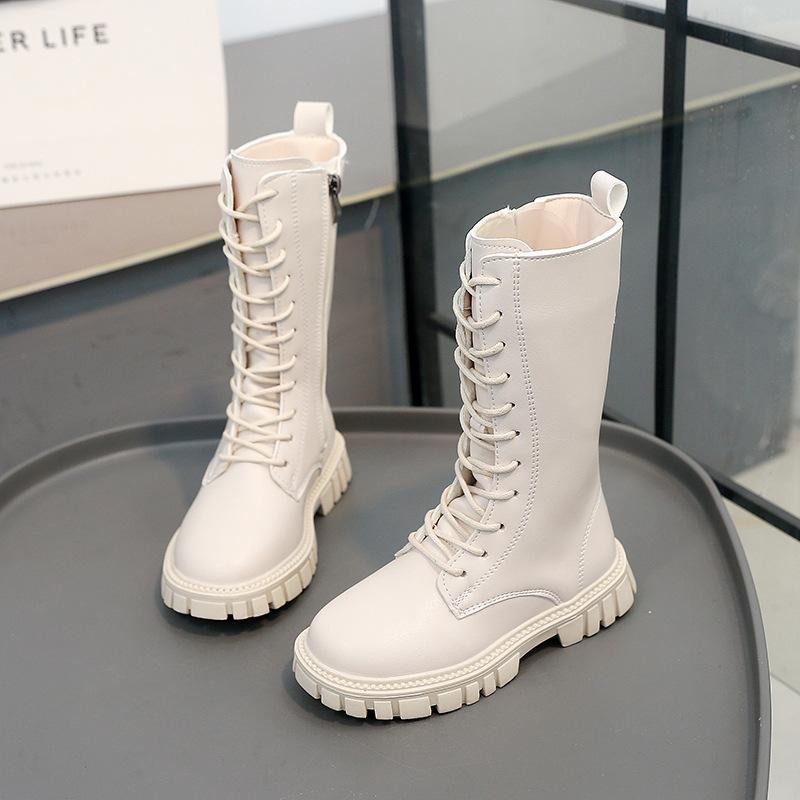 Dětské boty Dívčí Jaro a Podzim 2025 Nové vysoké boty Korejská verze Britský styl Martin boots Kožené kozačky Princezna Malá holčička