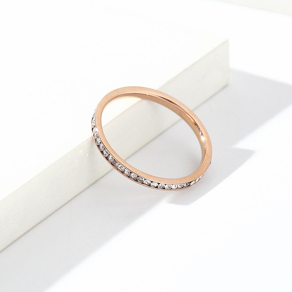 Ins Style Simple 2mm Full Diamond Titanium Ring for Women Can Be Stacked Wear Single Tail Ring Teenage Girls' Jewellery Accessories