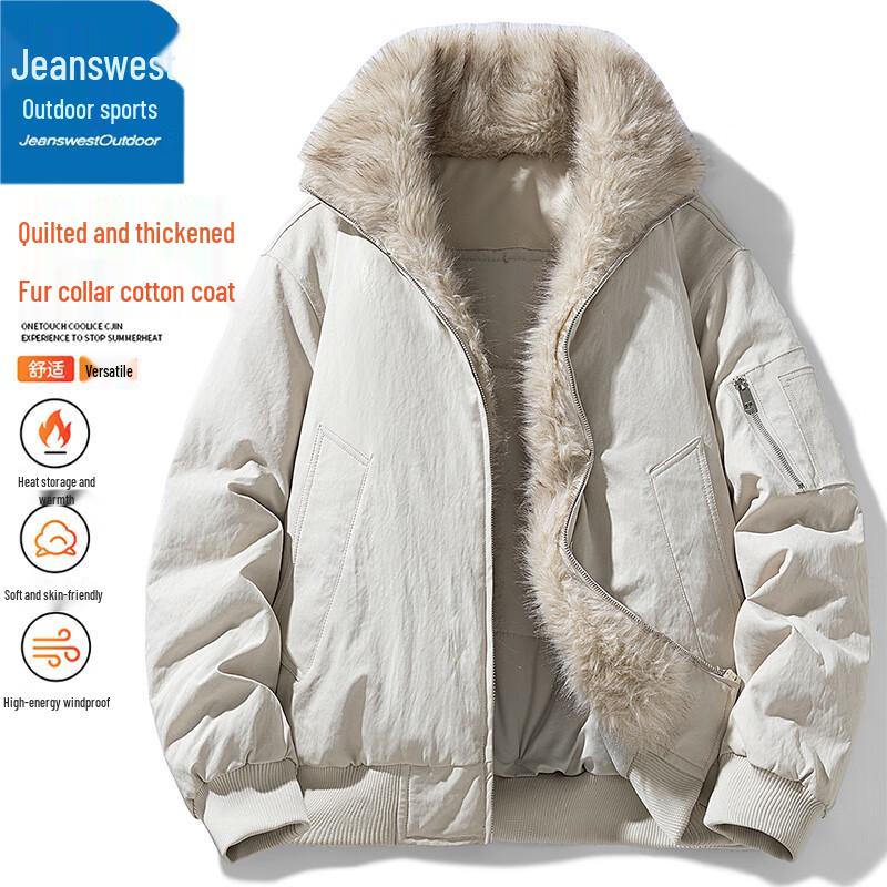 Jeanswest Men's Winter Outdoor Cotton Jacket with Fur Collar