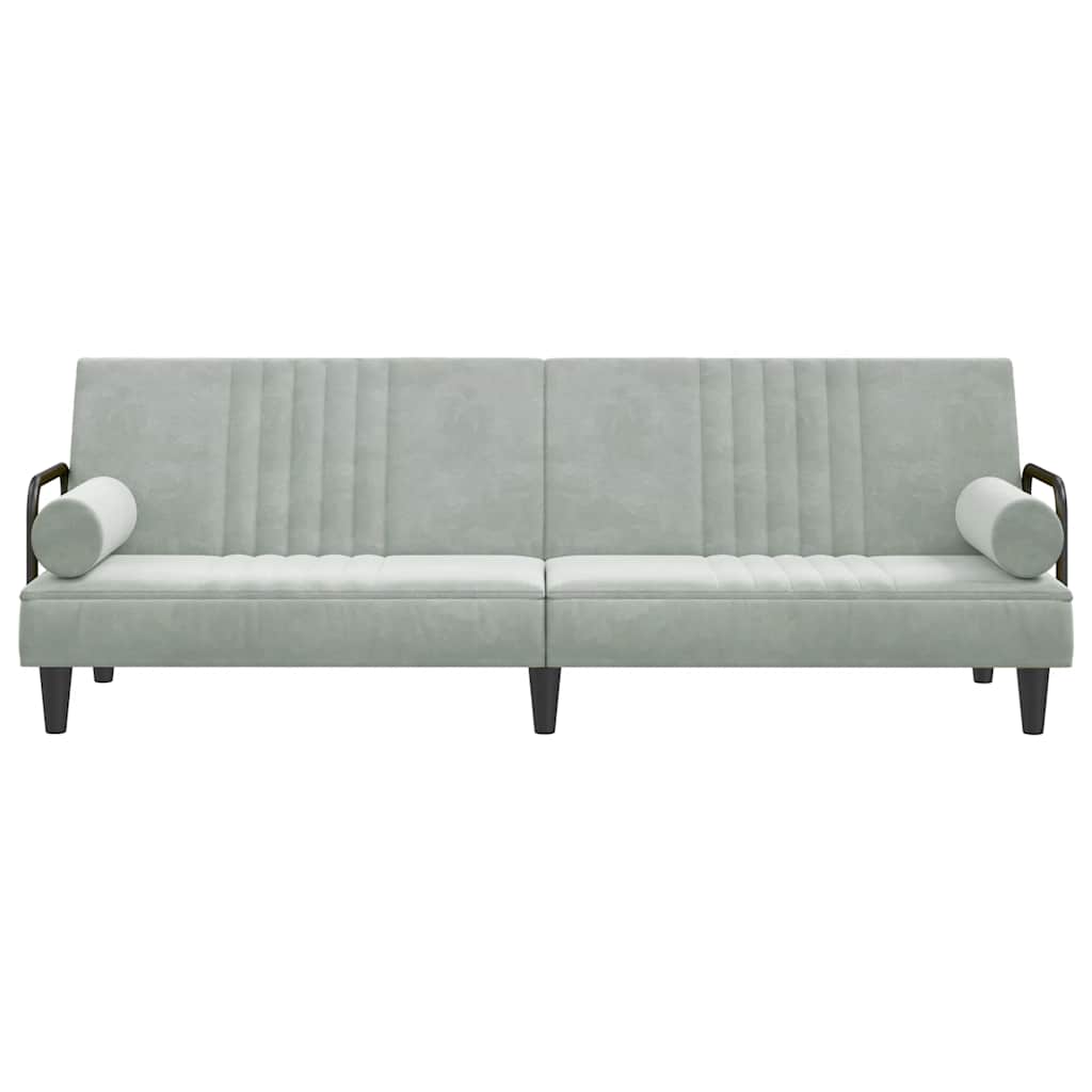 Sleeper Sofa with Armrests Light Grey Velvet