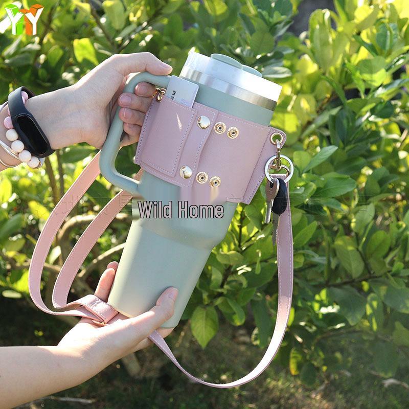 Stanley Water Cup Cover: Leather Adjustable Crossbody Outdoor Ice Overlord Protector