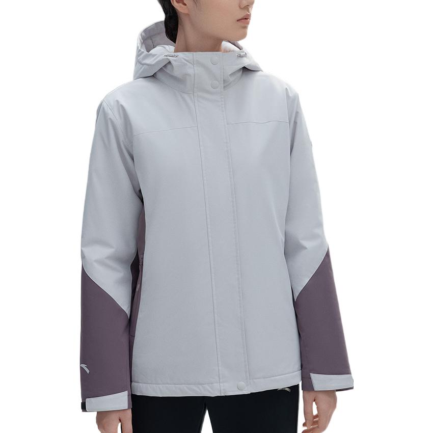 Anta Comprehensive Training Series Logo Print Zipper Hooded Fleece Jacket Women Jackets Fleece-Purple Gray 962247601-4