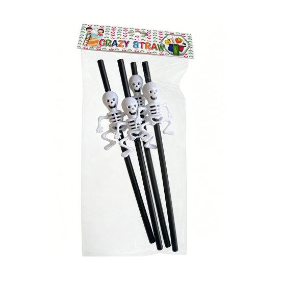 Plastic Halloween Straw Spooky Pumpkin Skull Skeleton Drinking Straw A