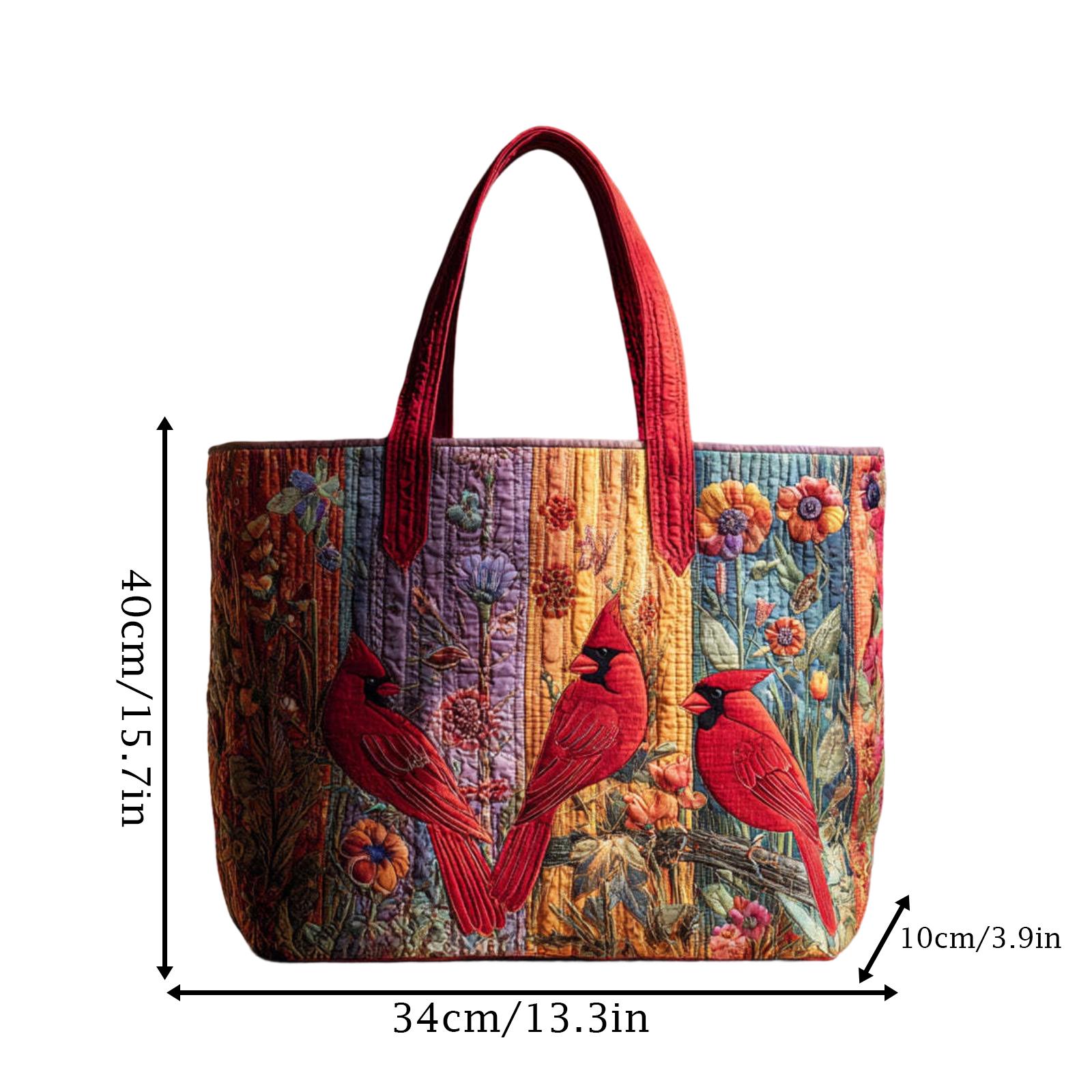 

Quilted Tote Bag with Digital Print Floral Pattern and Bird Design Spacious Handbag for Everyday Use Durable Fabric and Comfortable Handles One Size