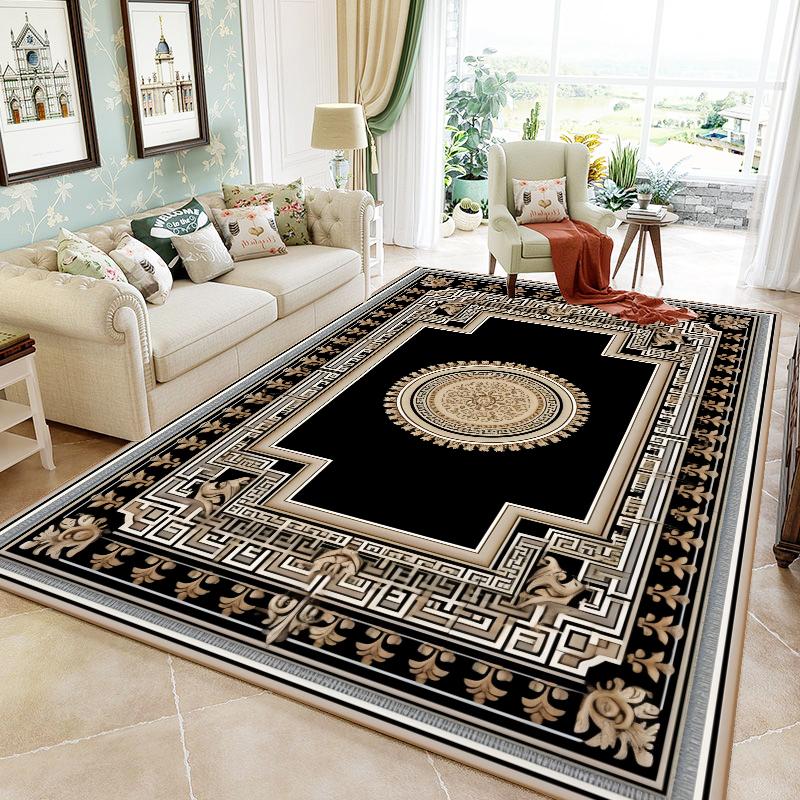 Luxury Black Frame Living Room Carpet Sofa Table Side Large Area Rug European Bedroom Decoration Rugs Hall Study Decor Floor Mat