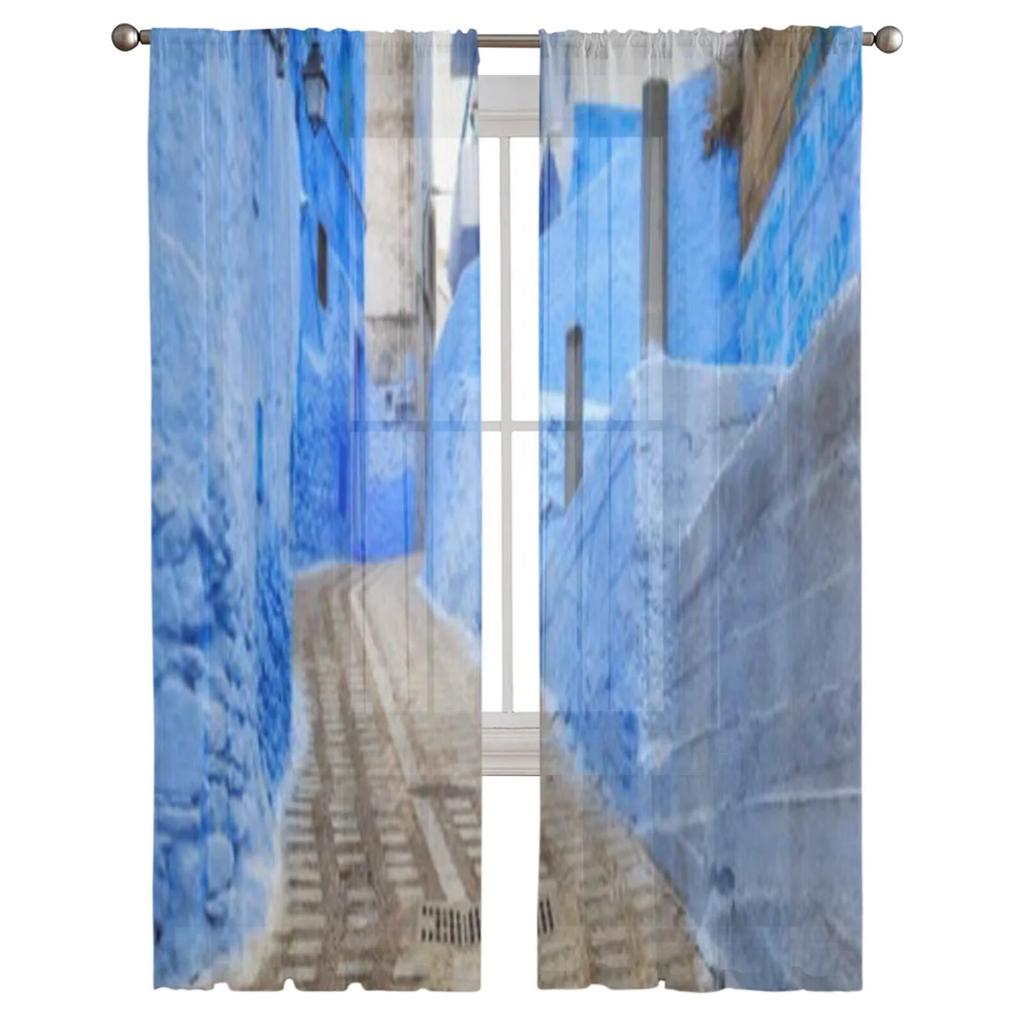 CHEFCHAOUEN MAROKKO Tüll Durchsichtige Vorhänge für Wohnzimmer Schlafzimmer Küche Voile Organza Fenster Vorhänge