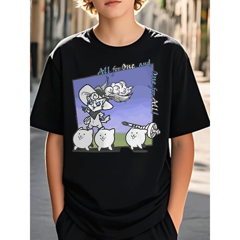 Taglie Europee T-shirt Estiva a Maniche Corte per Bambini, Top con Stampa Cartone Animato per Ragazzi, Caratterizzato da un Design Carino, Adatto per Uscite e Quotidiano