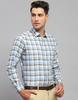 Monte Carlo Mens Blue Checkered Spread Collar Full Sleeve Casual Shirt