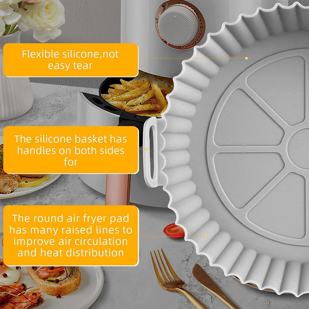 2Pcs Heat Resistant Silicone Pot Air Fryers Oven Baking Tray Replacement Silicone Air Fryers Liners Dishwasher Safe