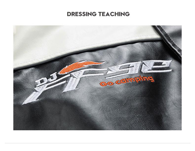 American Style PU Leather Men's Retro Motorcycle Jacket - Stand Collar, Color Block, Spring/Autumn Coat