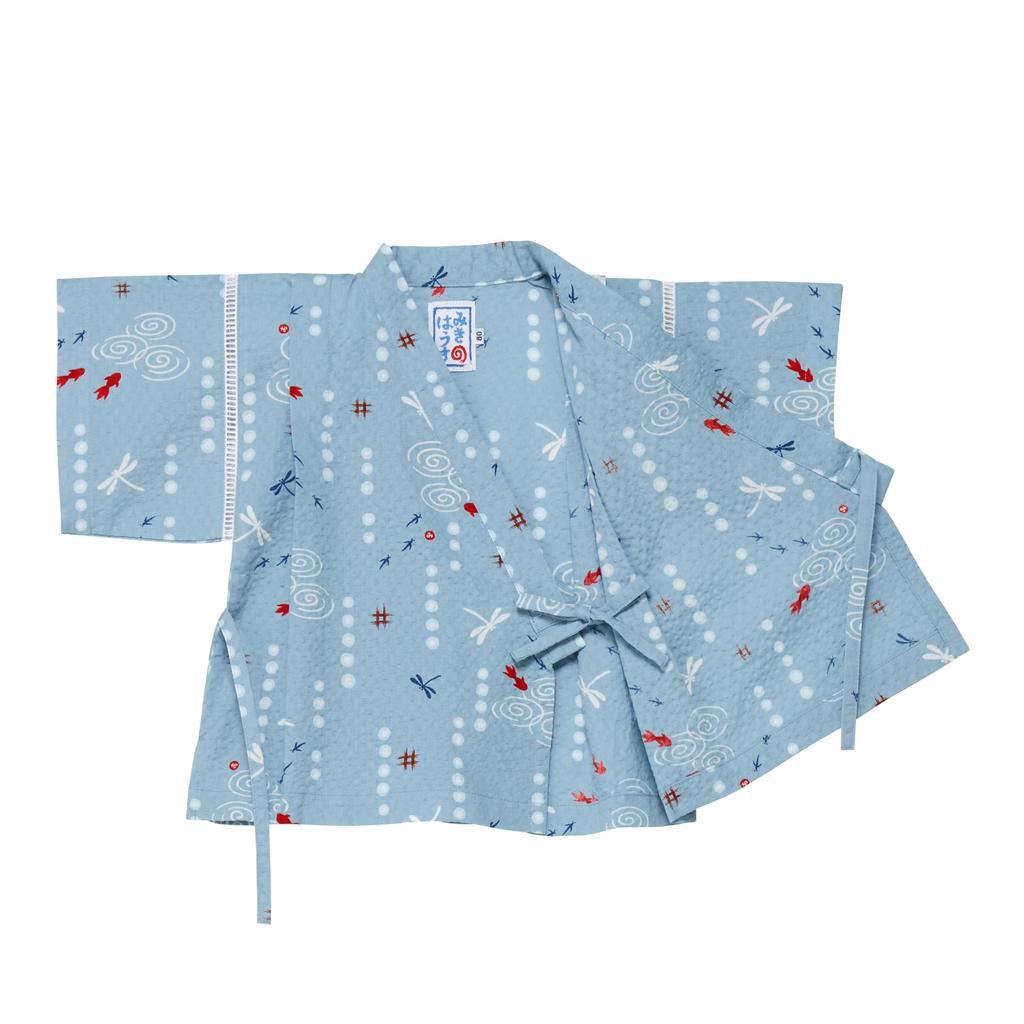 MIKI HOUSE Jinbei Suit Short Dragonfly and Goldfish Made In Perfect for Fireworks Summer Baby Size Blue Set, Sleeves, Design, Japan, Boys', Festivals,