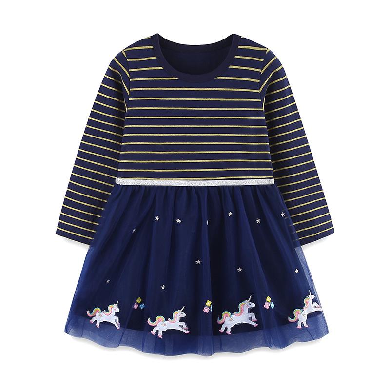 

Striped Knitted Cotton Princess Dress with Cartoon Embroidery - Autumn Casual European & American Style for Girls 7Y (125 cm)