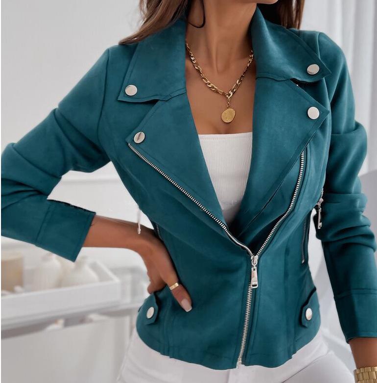 2023 European & American Slim Zipper Jacket - Women's Suede Short Coat