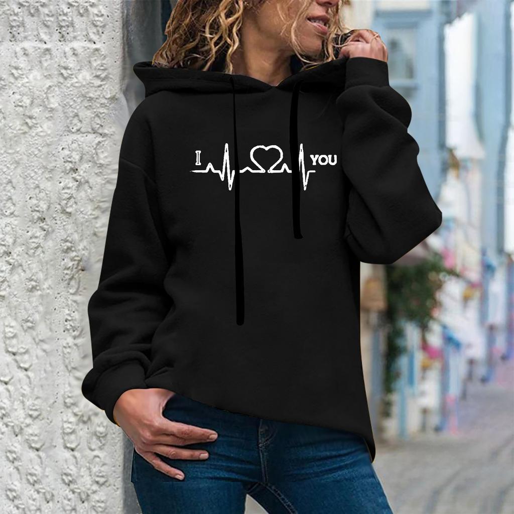 Women's Fashion Casual Fun Print Hooded Sweatshirt Loose Sports Tops Pullover