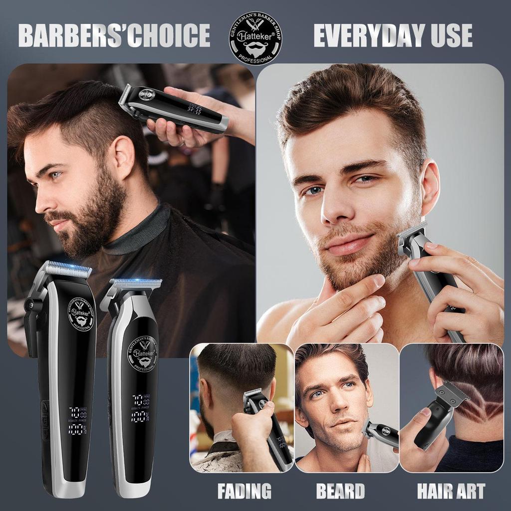 Hatteker Electric Clipper 2 PC Set 4-Level Power Digital LCD Display Men's Oil Head Sculpting with Precision USB Charge