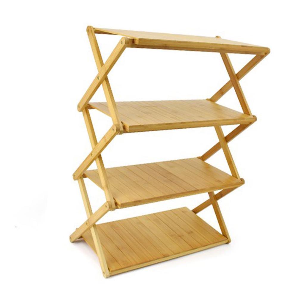 Wooden Foldable Shelf Multi Layer Space Saving Powerful Load Bearing Portable Storage Rack for Outdoor Camping 4 Layers