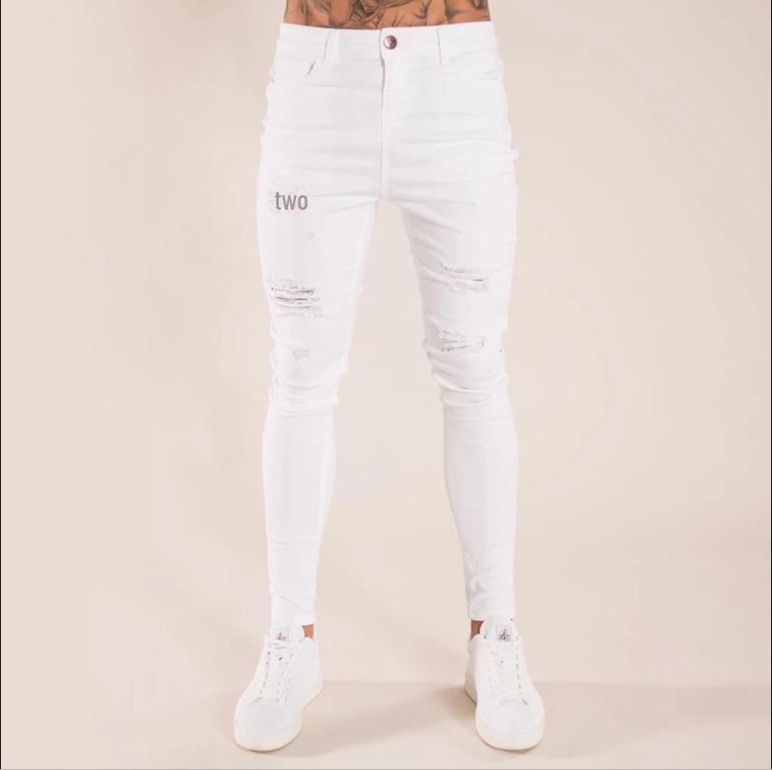 European and American Trendy Hip-Hop Ripped Badged Skinny Jeans for Men