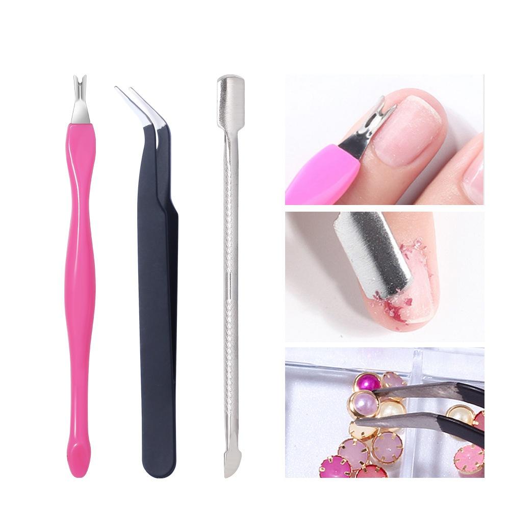 11Pcs Nail Art Kit Manicure Cuticle Cutter Pusher Fork Dust Clean Brush Rhinstones For Nails Polish DIY Decoration