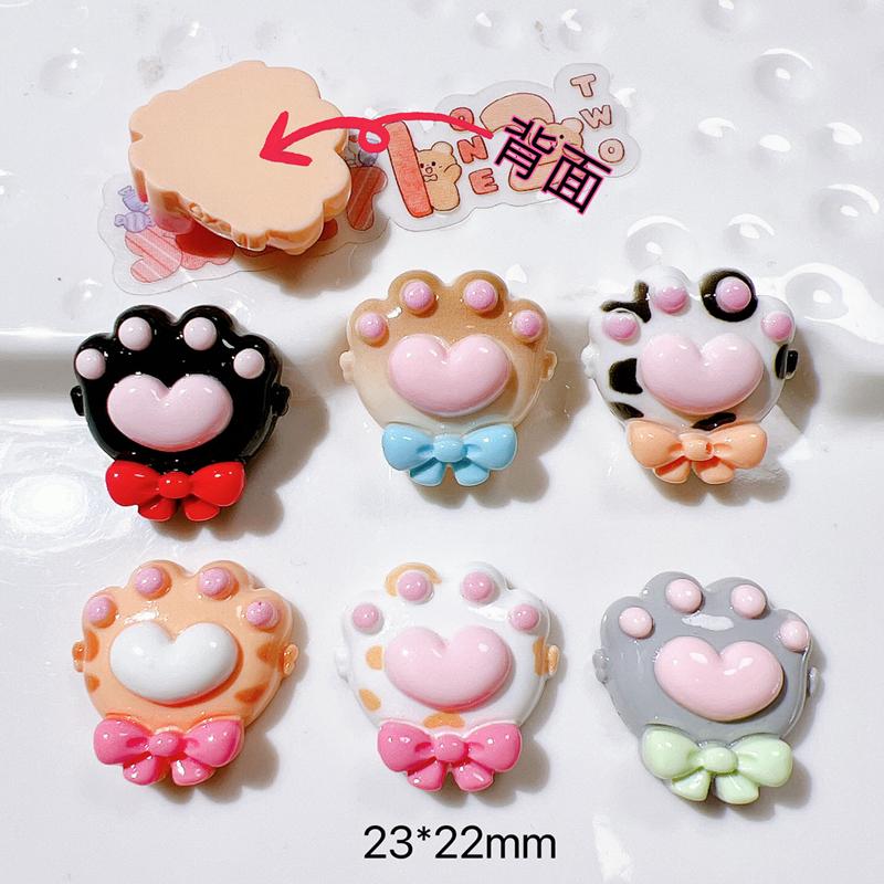 10 Pcs New Resin Cute Cartoon Bow Knot Cat Paw Flat Bottom Scrapbook Diy Jewelry Hair Clips Phone Case Ornament Accessories A97