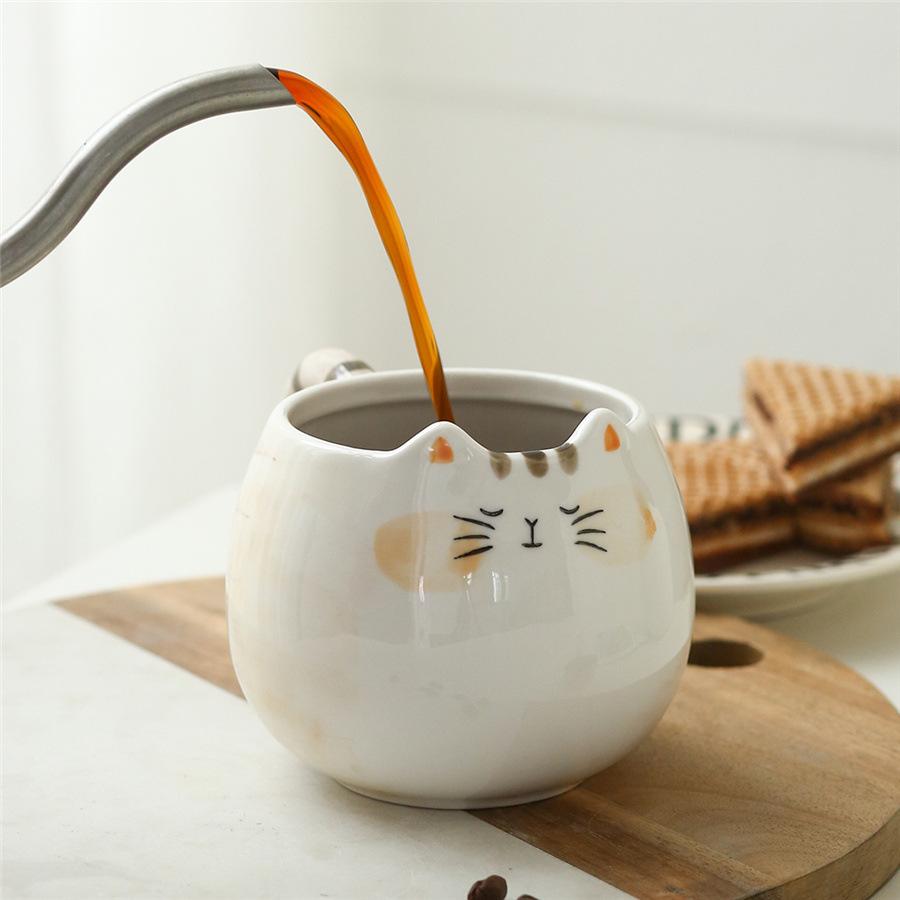 Hand-Painted Kitten Shape Design Ceramic Cup Coffee Cup Large Capacity Water Cup Milk Cup Household Breakfast Cup