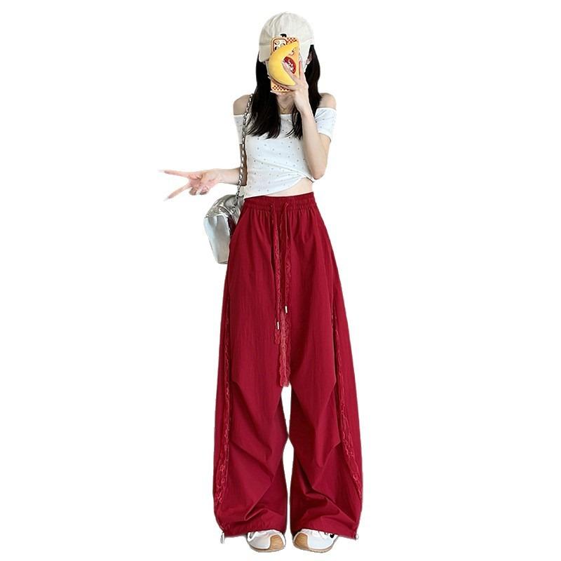 Lace splicing hollow wide-leg pants women's summer new high-waisted and thin vertical straight Yamamoto casual pants