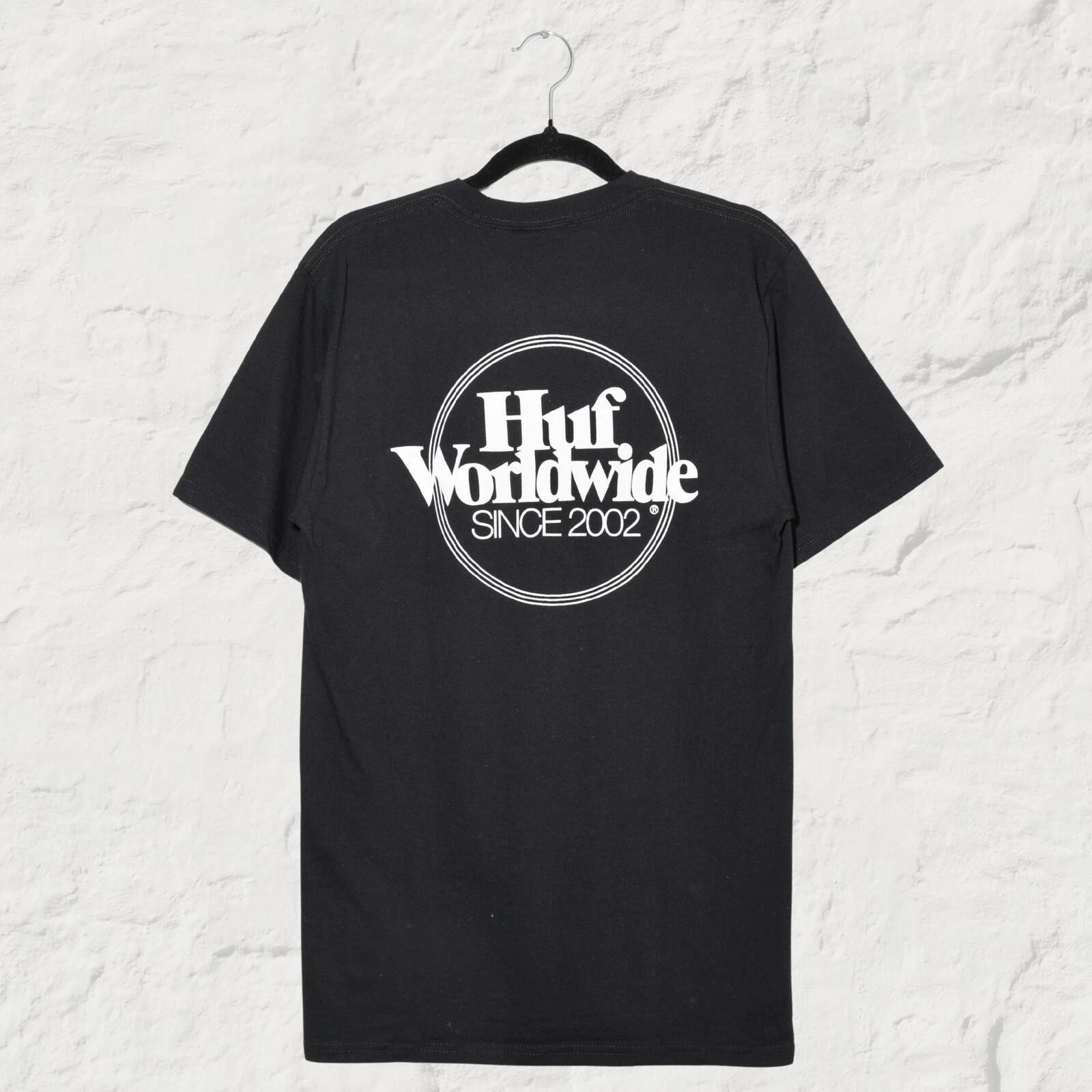 HUF Issues Logo Puff Print Tee Black Skate Streetwear T-Shirt Size S XL