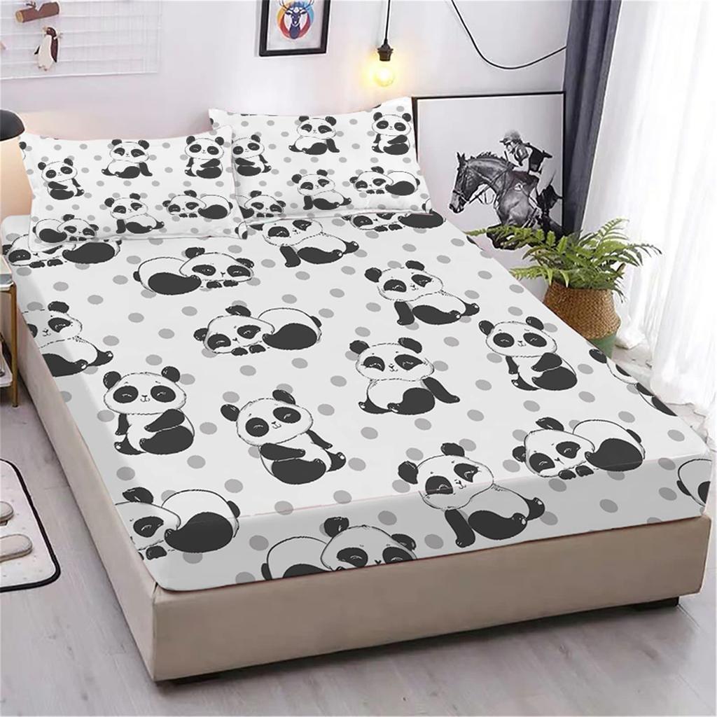 Cute Panda Pattern Mattress Three-Piece Digital Printing Mattress Bedding Set Adult Children