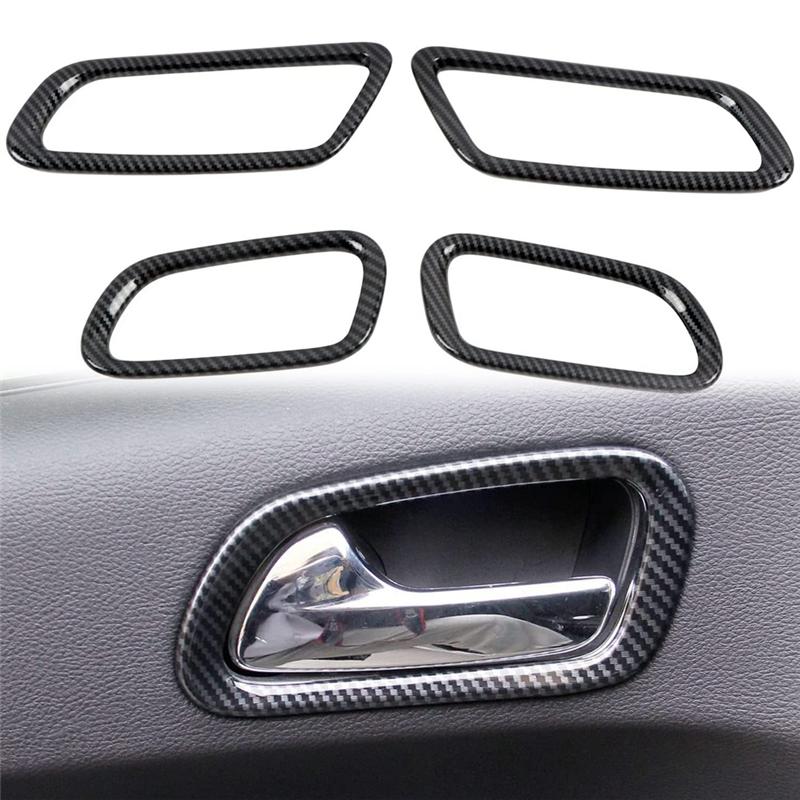 ABLZ-Inner Door Handle Bowl Cover Sticker Trim For Dodge Durango   Car Accessories, ABS Carbon Fiber