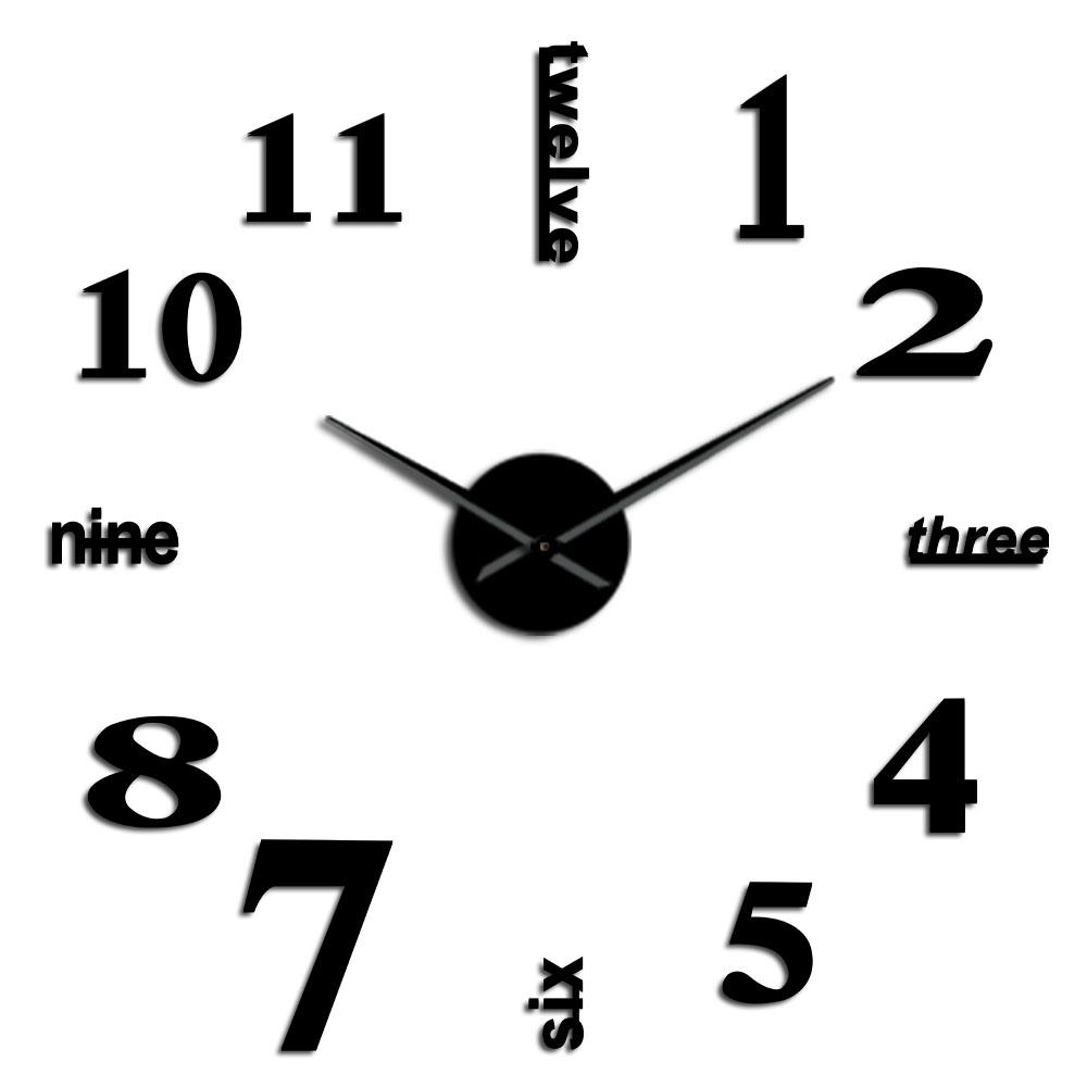 

Modern DIY Mute Large Wall Clock Home Decor Office 3D Mirror Surface Wall Sticker Clocks Giant Frameless Decorative Clock Watch (Black,27 Inch) чорний