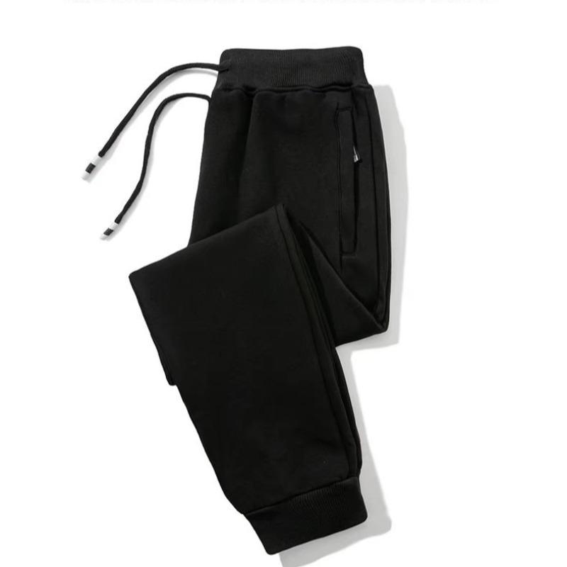 Casual trousers men's autumn and winter new fleece thickened tied pockets zipper large size loose casual sweatpants