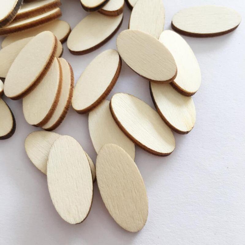 100 Pezzi Chips di Legno Naturale Ellittiche Artigianato Per Biglietti Fatti a Mano Tag con Motivo Fai da Te Decorazione per Scrapbooking Lavorazione del Legno
