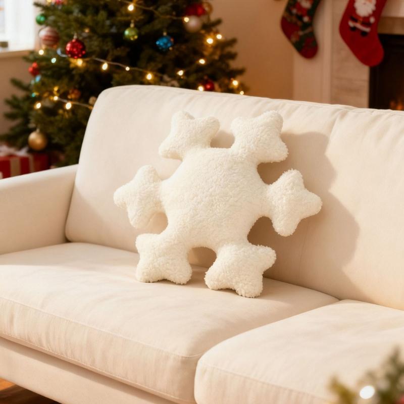 Snowflake Shape White Furry Throw Pillow For Festives Home Decors Winter Holiday Cushion Sofa Bed Couch Accessories Gift