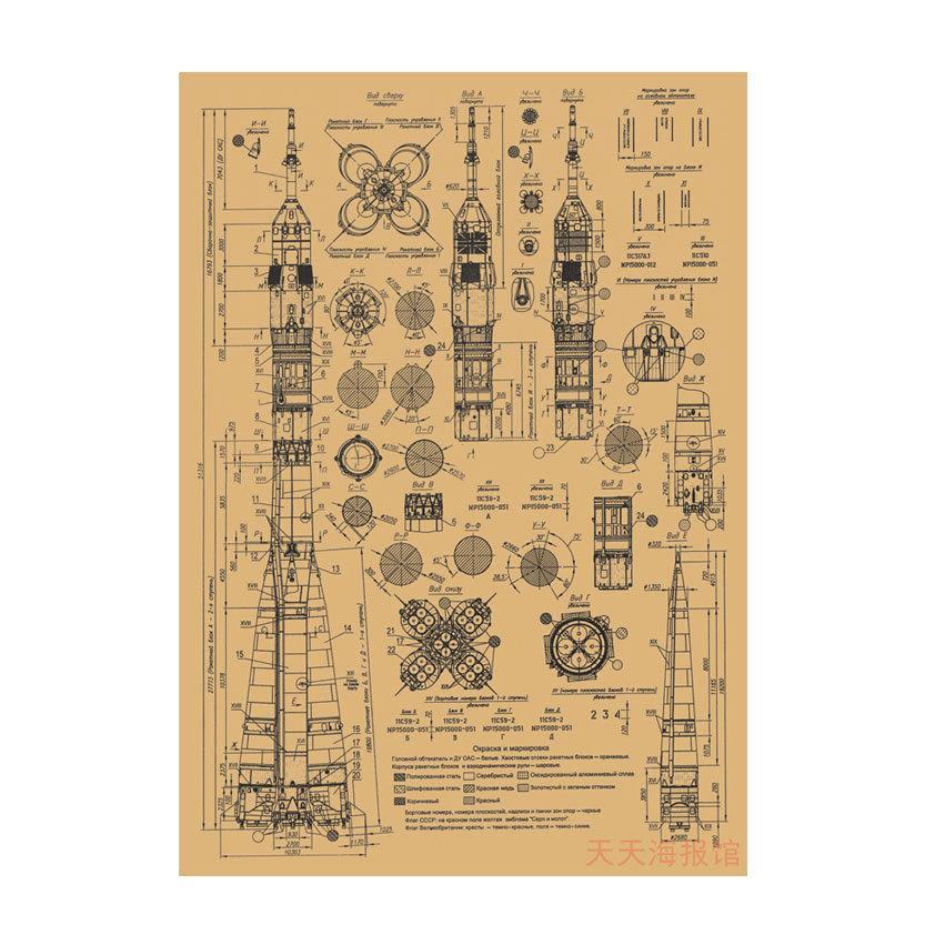 

Retro Rocket Sketch Kraft Paper Poster for Bar Cafe Dorm Décor, Wall Art Mural 586 29.7x42 cm (A3 Size)