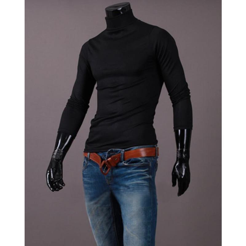 Autumn And Winter Men'S Casual Solid Color Bottoming Shirt Slim-Fitting Turtleneck T-Shirt Men'S New European Size Men'S Clothing