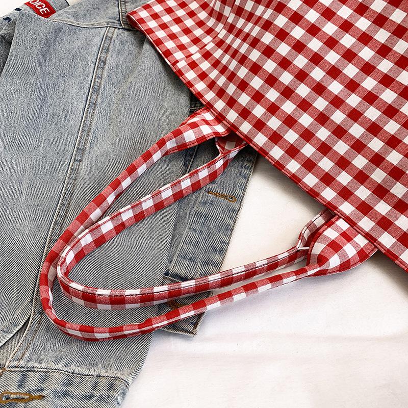 Summer lazy wind black and white plaid shopping bag open large capacity shoulder bag casual simple portable tote bag