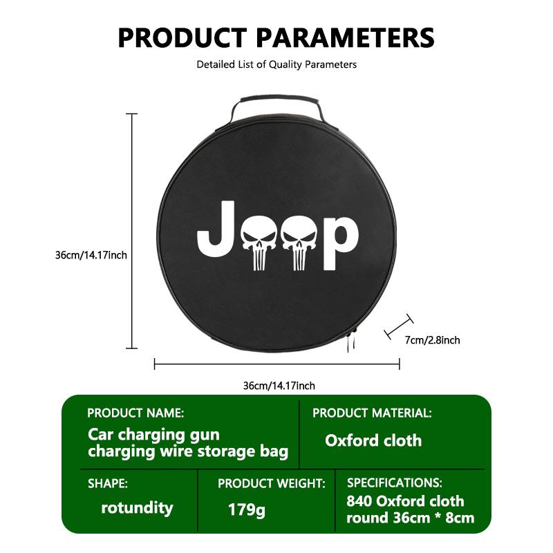 For Jeep Car Charge Cable Storage Box Charging Gun Organiser Bag Wrangler Gladiator 2014 - 2021 Grand Cherokee Cherokee ANO1