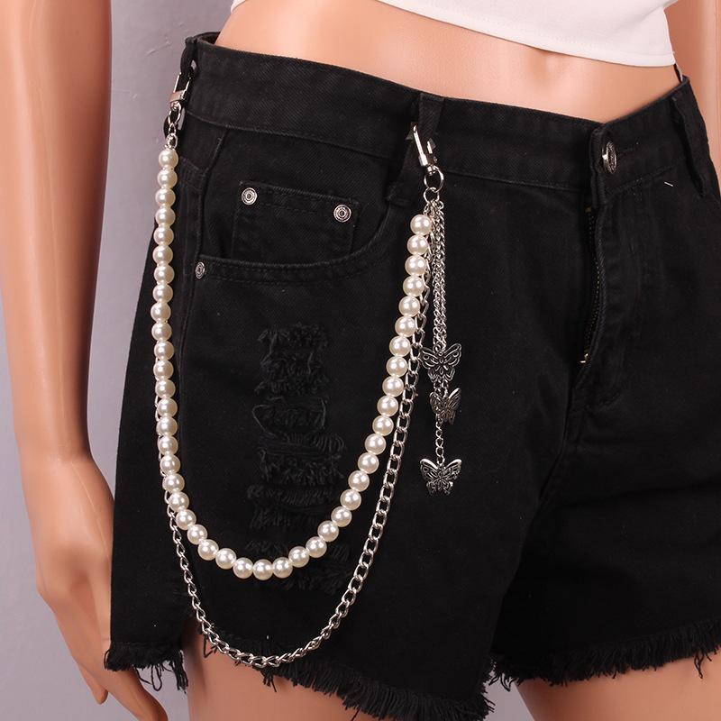 Multi-layer Fringed Pearl Butterfly Trouser Chain Feminine Geometric Chain Metal Texture Retro Waist Chain